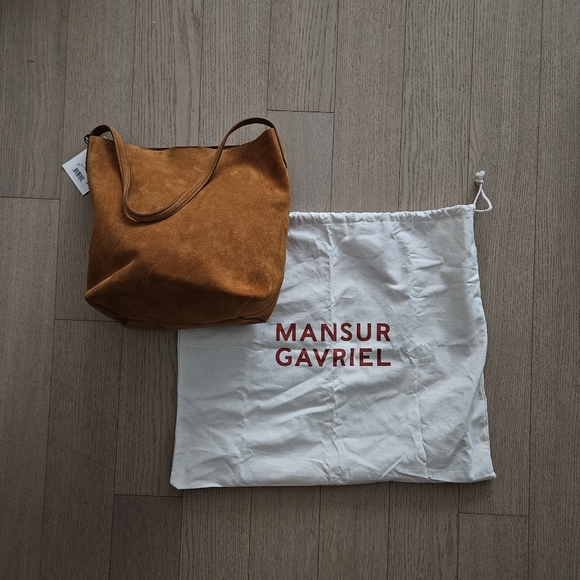 NWT! Mansur Gavriel Cuoio Everyday Cabas Suede Slouch Shoulder Bag Tote Boho - Picture 4 of 12